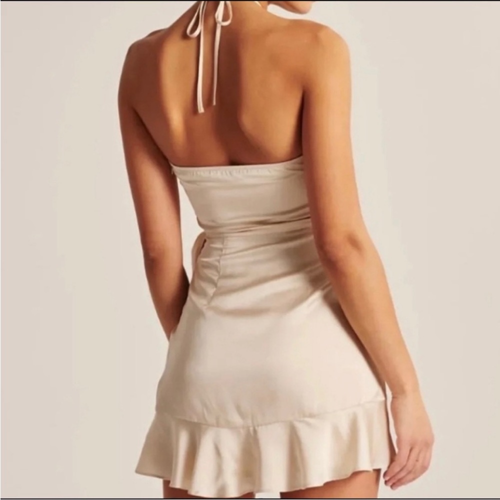 Abercrombie & Fitch A&F Champagne Silky Halter Ruffle Mini Dress M Tall MT